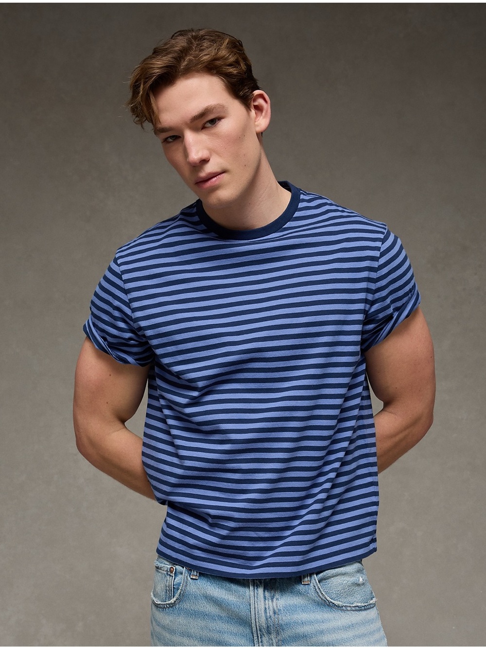 AE - Striped Blue Short-Sleeve Crewneck T-Shirt